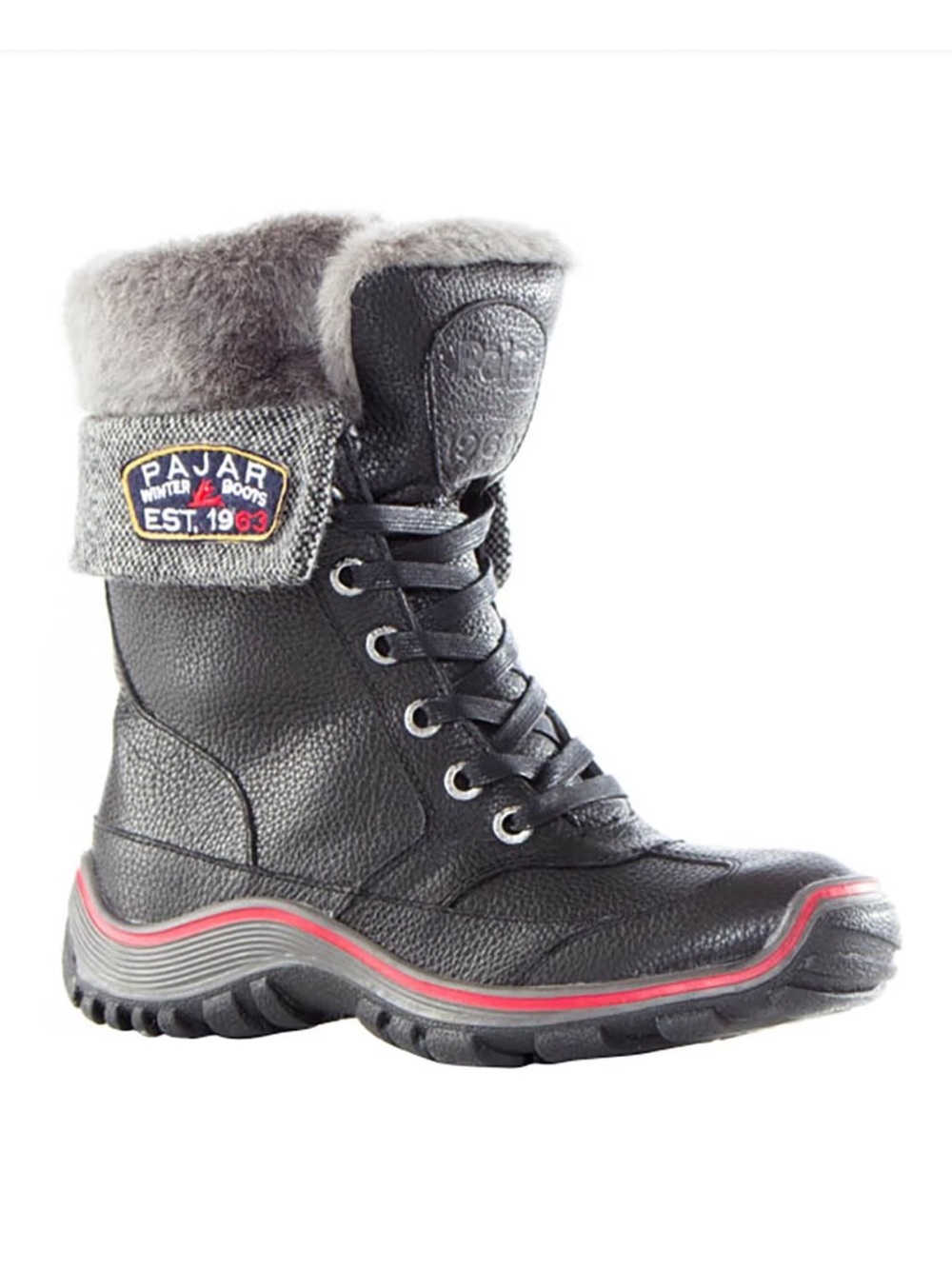 Pajar Alice Black Waterproof Snow Boot Leather Dual Tweed Faux Fur Cuff Winter